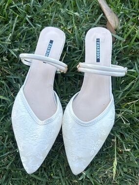 White Pointed-Toe Slingback Flats